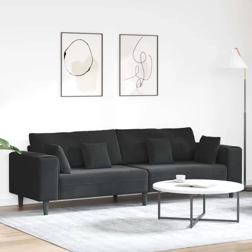 vidaXL Bársony Kanapé párnával Fekete 208 cm Bársony