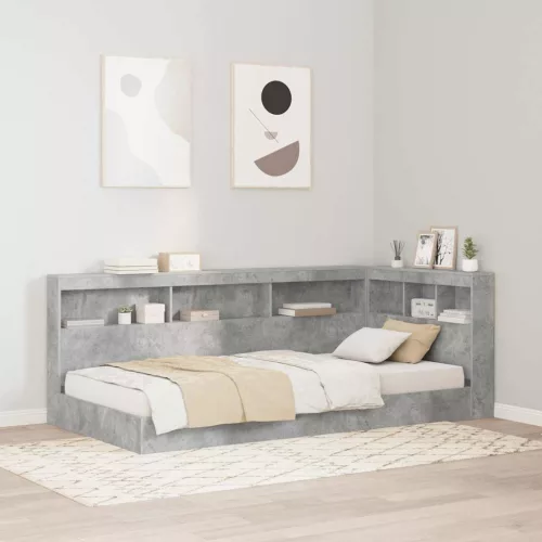 vidaXL Tároló fejtámla polcokkal tárolóval Beton szürke 90 cm Faanyag