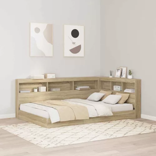 vidaXL Tároló fejtámla polcokkal tárolóval sonoma tölgy 120 cm Faanyag
