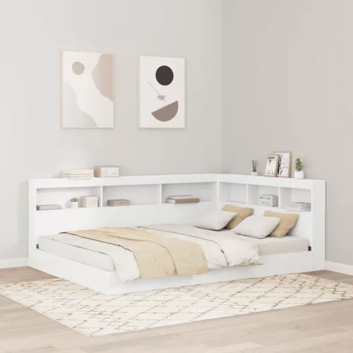 vidaXL Könyvespolcos Ágy fejtámlával Fehér 140 x 200 cm Faanyag