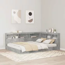   vidaXL Könyvespolcos Ágy fejtámlával Beton szürke 160 x 200 cm Faanyag