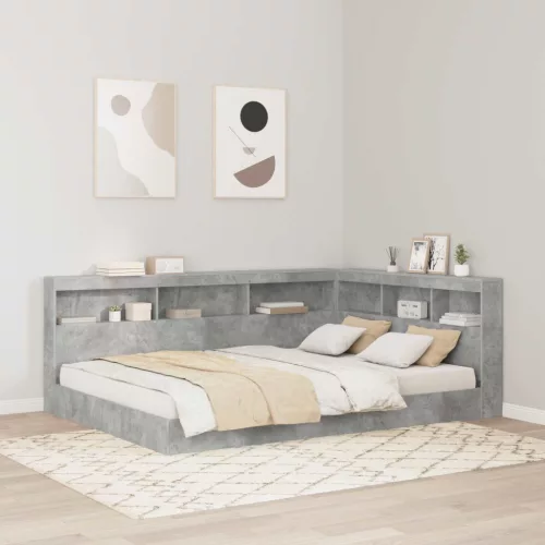 vidaXL Könyvespolcos Ágy fejtámlával Beton szürke 160 x 200 cm Faanyag