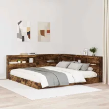   vidaXL Könyvespolcos Ágy tárolóval Füstölt tölgy 180 x 200 cm Faanyag