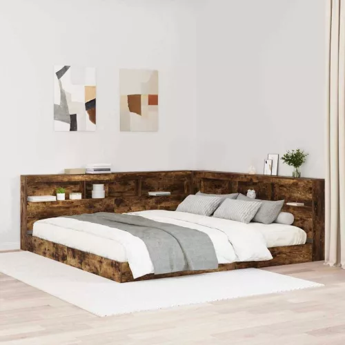 vidaXL Könyvespolcos Ágy tárolóval Füstölt tölgy 180 x 200 cm Faanyag