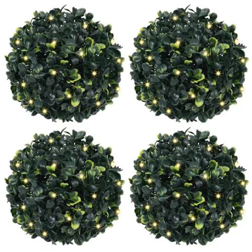 vidaXL 4 db zöld mesterséges boxwood gömbök LED fényekkel 12 cm