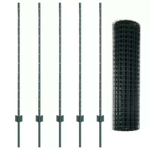 vidaXL Európai kerítés 5 U poszttal Zöld 1,2x10 m Acél