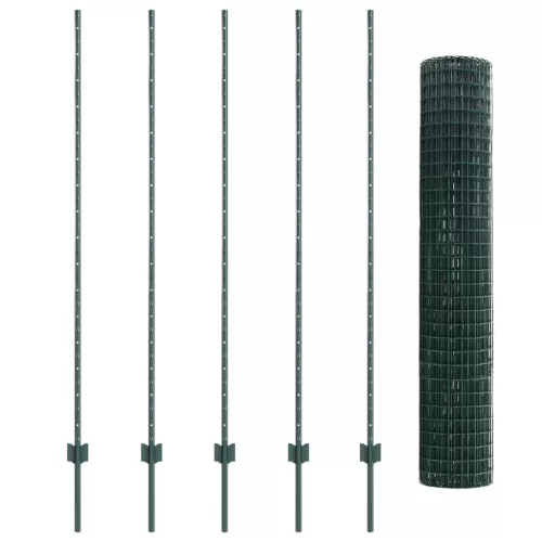 vidaXL Euro Kerítés 5 U Ostorral Zöld 1.6x10 m Acél