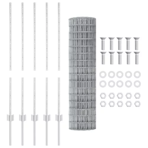vidaXL Euro Kerítés 10 U Oszloppal Ezüst 1x10 m Acél