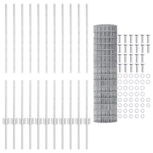 vidaXL Euro Kerítés 22 U-oszlopos Ezüst 1x25 m Acél