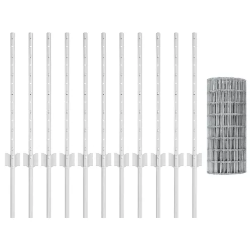 vidaXL Euro Kerítés 11 U Oszloppal Ezüst 0,6x25 m Acél