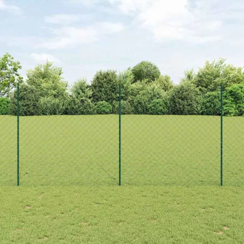 vidaXL Kerítés oszlopokkal Zöld 1,5 x 25 m Acél