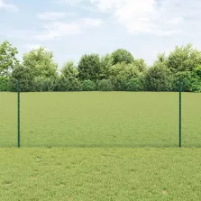 vidaXL Kerítés oszlopokkal Zöld 1 x 100 m Acél és PVC
