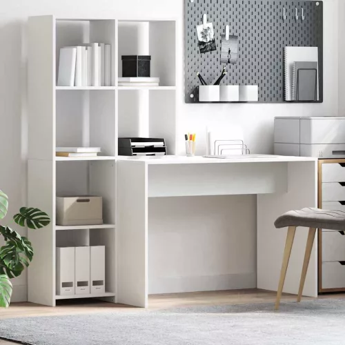 vidaXL Asztal polcokkal tárolóval Fehér 138.5 x 55 x 143 cm Faanyag
