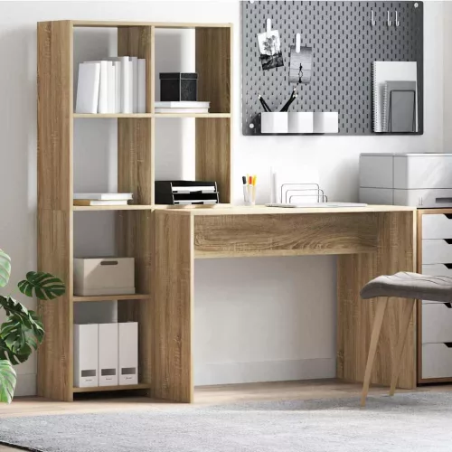 vidaXL Asztal polcokkal sonoma tölgy 138.5 x 55 x 143 cm Faanyag
