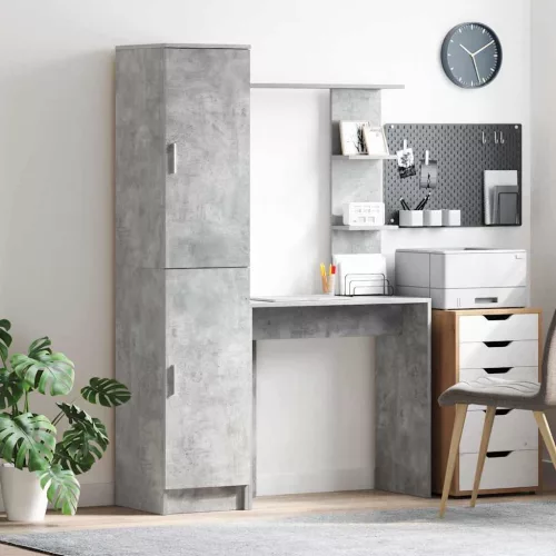 vidaXL Tárolóval rendelkező íróasztal polcokkal 2 pcs Beton Szürke