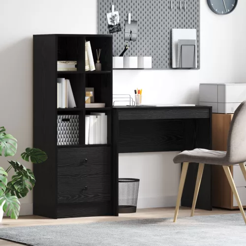 vidaXL Asztal fiókkal polcokkal tárolóval 2 pcs Fekete tölgy