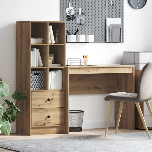 vidaXL Asztal fiókkal polcokkal tárolóval 2 pcs Artisan tölgy