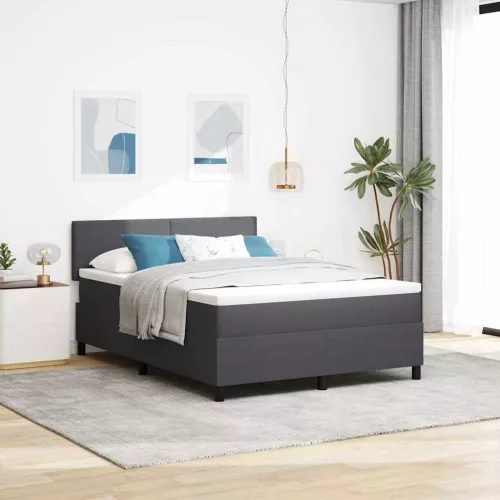 vidaXL Boxrugós ágy Sötétszürke és Fehér 140 x 190 cm Bársonyos szövet