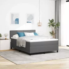   vidaXL Boxrugós ágy fejtámlával Világosszürke és fehér 140 x 200 cm