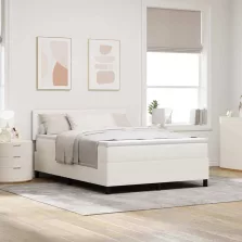   vidaXL Boxrugós ágy Krém és fehér 160 x 200 cm Bársonyos szövet