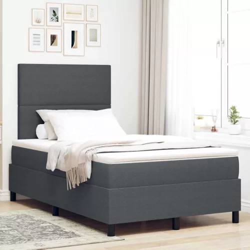 vidaXL Boxrugós ágy Sötétszürke és Fehér 120 x 190 cm Bársonyos szövet