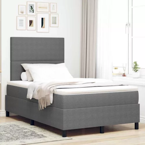 vidaXL Boxrugós ágy fejtámlával Világosszürke és fehér 120 x 200 cm