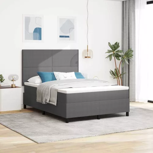 vidaXL Boxrugós ágy fejtámlával Világosszürke és fehér 140 x 200 cm