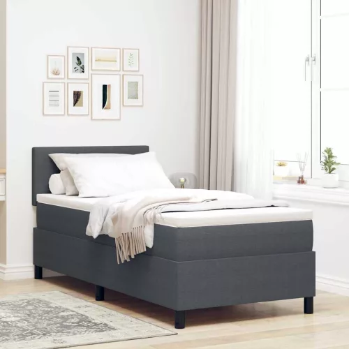 vidaXL LED Box Spring Ágy fejtámlával Sötétszürke és Fehér 90 x 200 cm