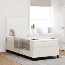   vidaXL LED Box Spring Ágy Krém és fehér 90 x 200 cm Bársonyos szövet