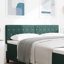   vidaXL LED Fejtámla LED -es lámpákkal Argyle Sötétzöld 144 cm Bársony