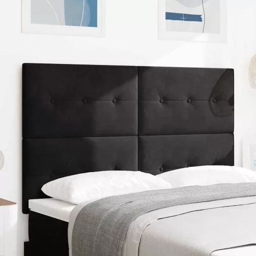 vidaXL LED ágytámla LED -es lámpákkal Fekete 144 cm Poliészter