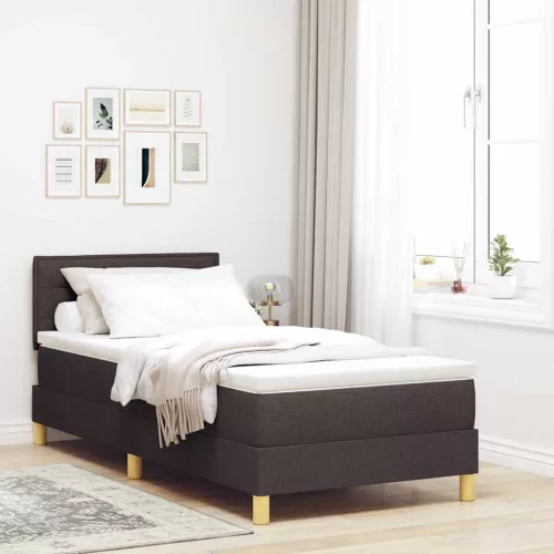 vidaXL Boxrugós ágy matracmal Sötét Barna 90 x 200 cm szövet