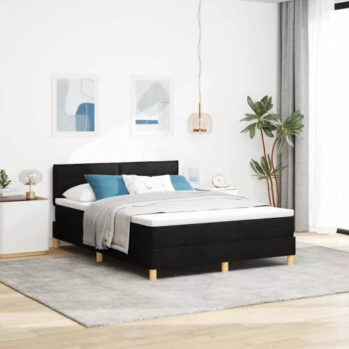 vidaXL Boxrugós ágy matracmal fejtámlával Fekete 140 x 190 cm szövet