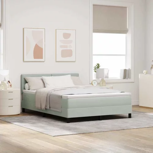 vidaXL Boxrugós ágy matracmal Világosszürke 140 x 190 cm Bársony