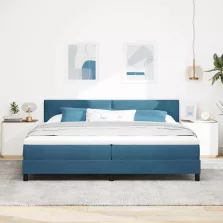   vidaXL Boxrugós ágy matracmal Sötét kék 200 x 200 cm Bársony