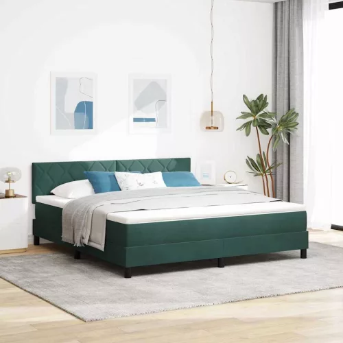 vidaXL Boxrugós ágy matracmal Sötétzöld 180 x 200 cm Bársony