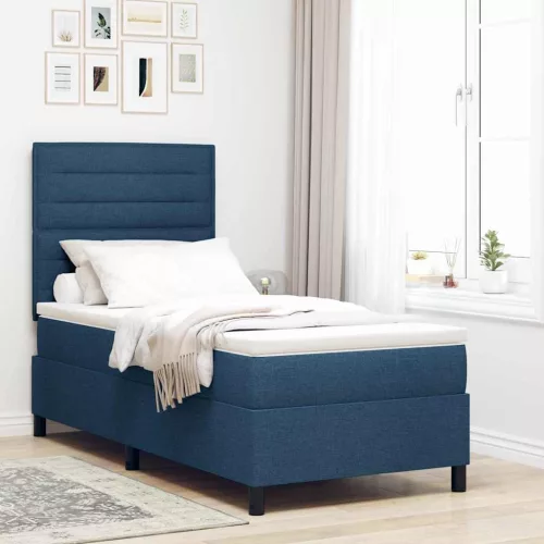 vidaXL Boxrugós ágy matracmal fejtámlával Kék 90 x 190 cm szövet