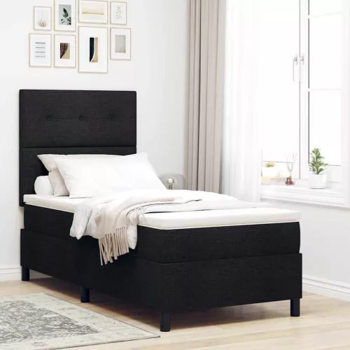vidaXL Boxrugós ágy matracmal fejtámlával Fekete 90 x 190 cm szövet