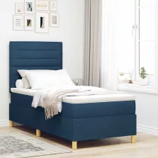   vidaXL Boxrugós ágy matracmal fejtámlával Kék 90 x 190 cm szövet