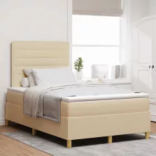   vidaXL Boxrugós ágy matracmal fejtámlával Krém 120 x 200 cm szövet