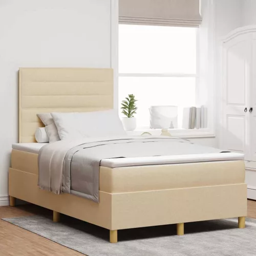 vidaXL Boxrugós ágy matracmal fejtámlával Krém 120 x 200 cm szövet