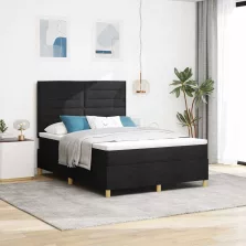   vidaXL Boxrugós ágy matracmal fejtámlával Fekete 140 x 200 cm szövet