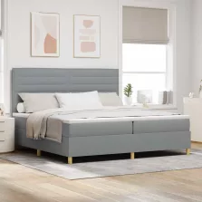   vidaXL Boxrugós ágy matracmal Világosszürke 200 x 200 cm szövet