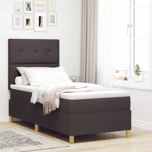 vidaXL Boxrugós ágy matracmal Sötét Barna 90 x 190 cm szövet