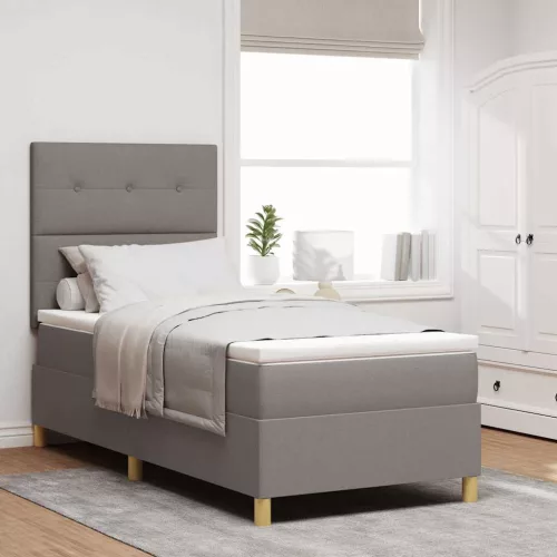 vidaXL Boxrugós ágy matracmal fejtámlával Tópszínű 90 x 200 cm szövet