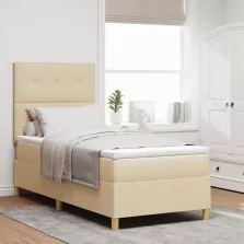   vidaXL Boxrugós ágy matracmal fejtámlával Krém 90 x 200 cm szövet