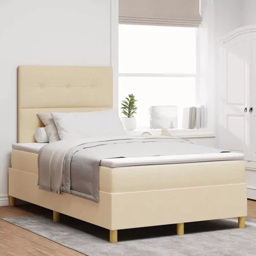 vidaXL Boxrugós ágy matracmal fejtámlával Krém 120 x 190 cm szövet