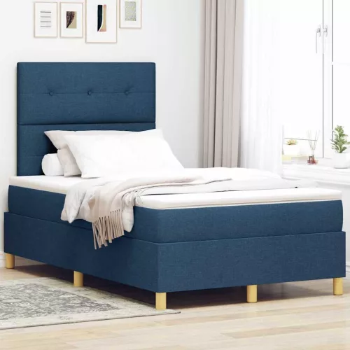 vidaXL Boxrugós ágy matracmal fejtámlával Kék 120 x 190 cm szövet