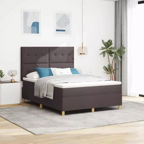 vidaXL Boxrugós ágy matracmal Sötét Barna 140 x 190 cm szövet