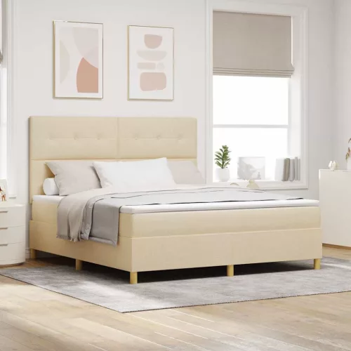 vidaXL Boxrugós ágy matracmal fejtámlával Krém 180 x 200 cm szövet
